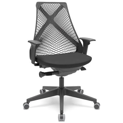Cadeira Presidente Ergonômica BRISA. Tela. Apoio Cabeça. Base Alumínio. Braços Reguláveis. Tecido.